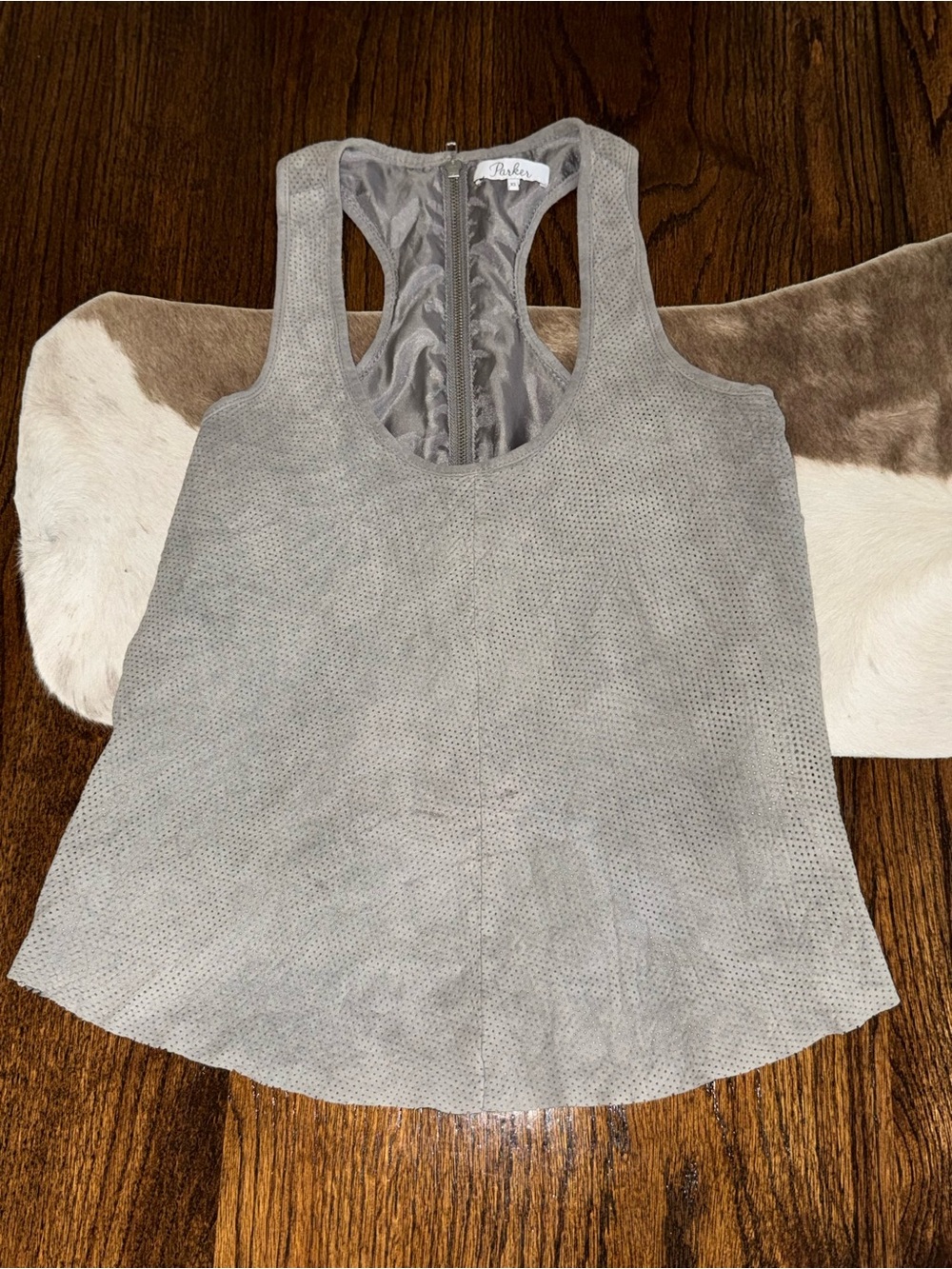 Parker Light Gray Perforated Racerback Leather Tank